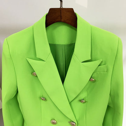 Women's Fitted Silver Lion Buttons Fitted Jacket Fluorescent Green Blazer