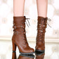Women Lace up Ankle Buckle Chunky High Heel Platform Knight Boots