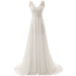sd-hk Women White V Neck Sleeveless Floor-Length Wedding Dress