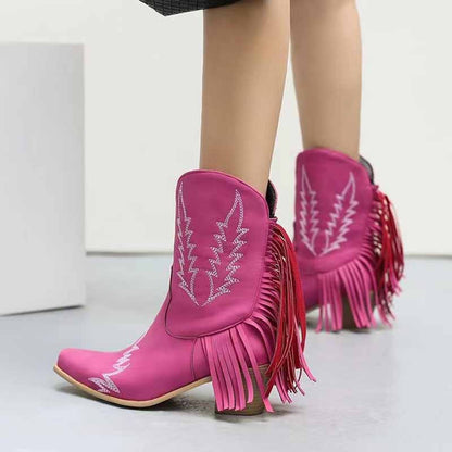 Western Cowboy Cowgirl Short Boots With Fringe Tassels Boot