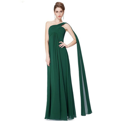 Pleat Chiffon One Shoulder Bridesmaid Dresses Long Evening Gown