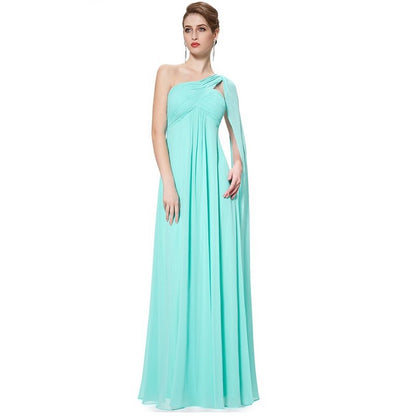 Pleat Chiffon One Shoulder Bridesmaid Dresses Long Evening Gown
