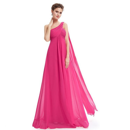 Pleat Chiffon One Shoulder Bridesmaid Dresses Long Evening Gown