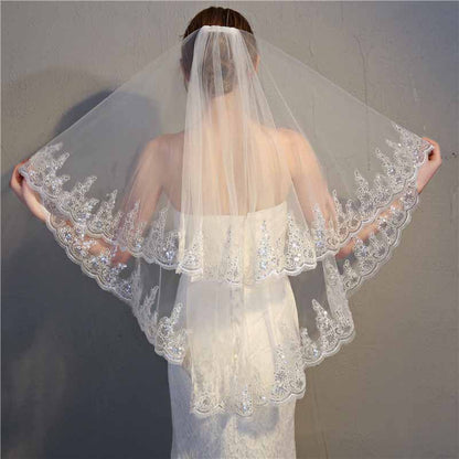 Charming 2 Layer Tulle With Lace Wedding Veils