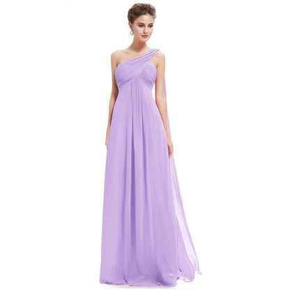Pleat Chiffon One Shoulder Bridesmaid Dresses Long Evening Gown