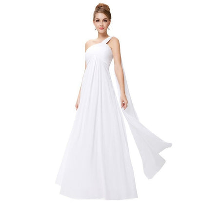 Pleat Chiffon One Shoulder Bridesmaid Dresses Long Evening Gown