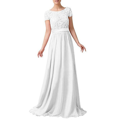 Long Prom Dress Evening Maxi Dress Short Sleeve Long Bridesmaid Gowns