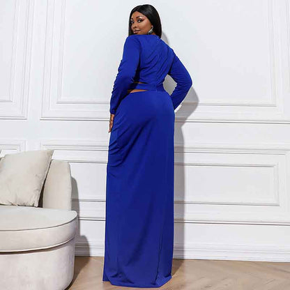 Women Plus Size Long Sleeve Floor Length Royal Evening Party Maxi Dress