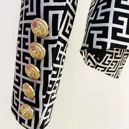 Women's Golden Lion Buttons Maze Pattern Fitted Blazer Jacket