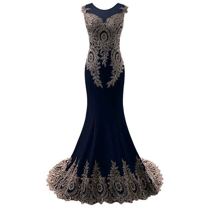 Women's Embroidery Lace Long Mermaid Formal Evening Prom Dresses