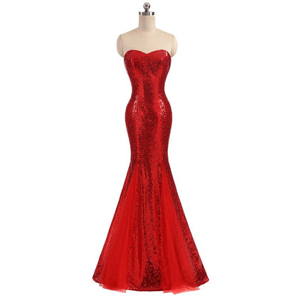 Women's Sleeveless Off Shoulder Sequins Tulle Evening Dress