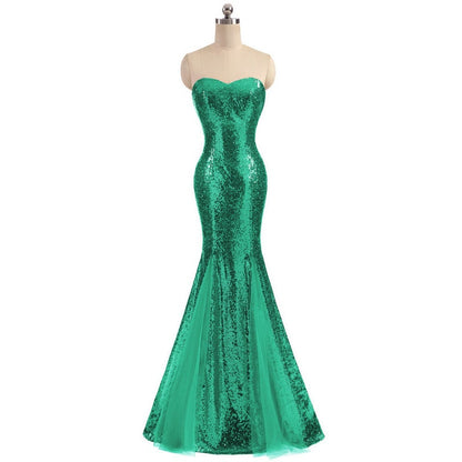 Women's Sleeveless Off Shoulder Sequins Tulle Evening Dress