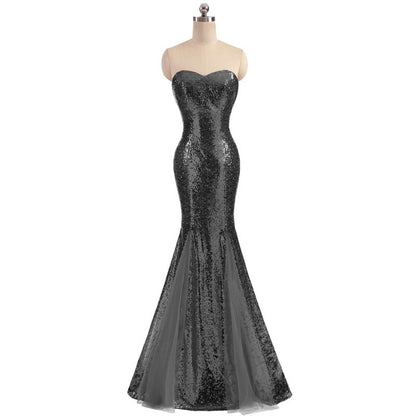 Women's Sleeveless Off Shoulder Sequins Tulle Evening Dress
