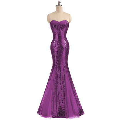 Women's Sleeveless Off Shoulder Sequins Tulle Evening Dress