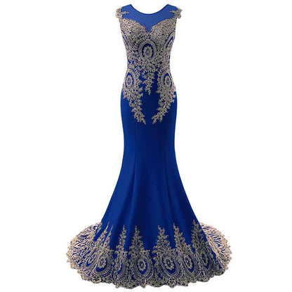 Women's Embroidery Lace Long Mermaid Formal Evening Prom Dresses