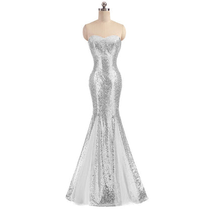 Women's Sleeveless Off Shoulder Sequins Tulle Evening Dress