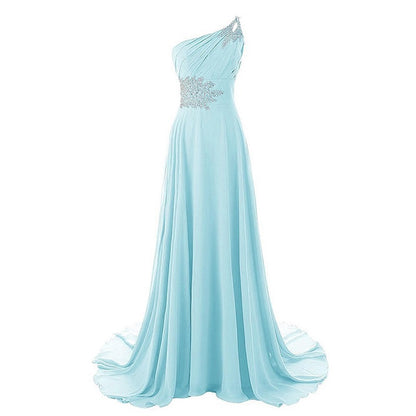 One-Shoulder Long Prom Dress Beads Details Bridesmaid Dress Long Maxi Dress