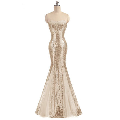 Women's Sleeveless Off Shoulder Sequins Tulle Evening Dress