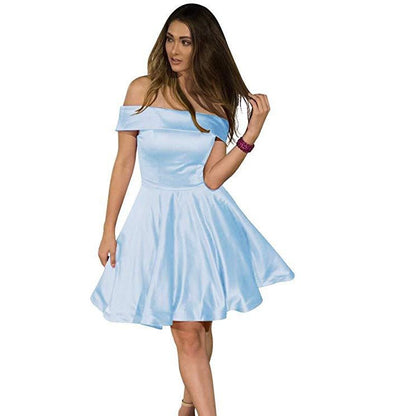 Satin Wedding Dress Bridesmaid Prom Dress Off Shoulder Evening Party Dress