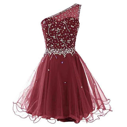 Juniors Aline One Shoulder Short Tulle Party Dress Mini Prom