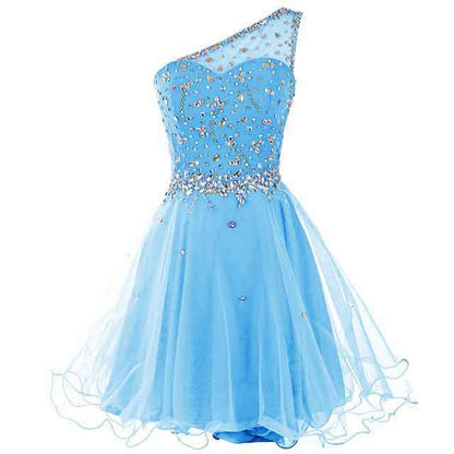 Juniors Aline One Shoulder Short Tulle Party Dress Mini Prom