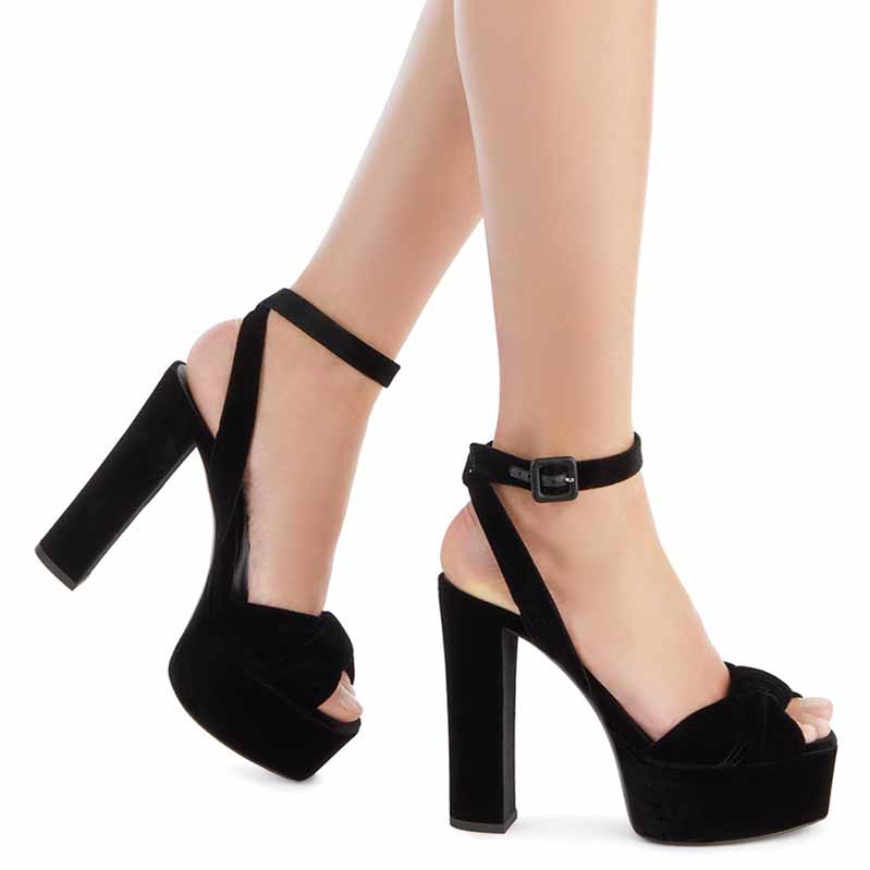 Women Black Peep Toe Ankle Strap Platform Sandals Heeled Shoes