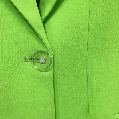 Women Loose Fit Neon Green Blazer Luxury One Button Coat