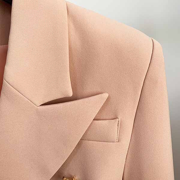 Women's Golden Lion Buttons Nude Pink Fitted Blazer Jacket