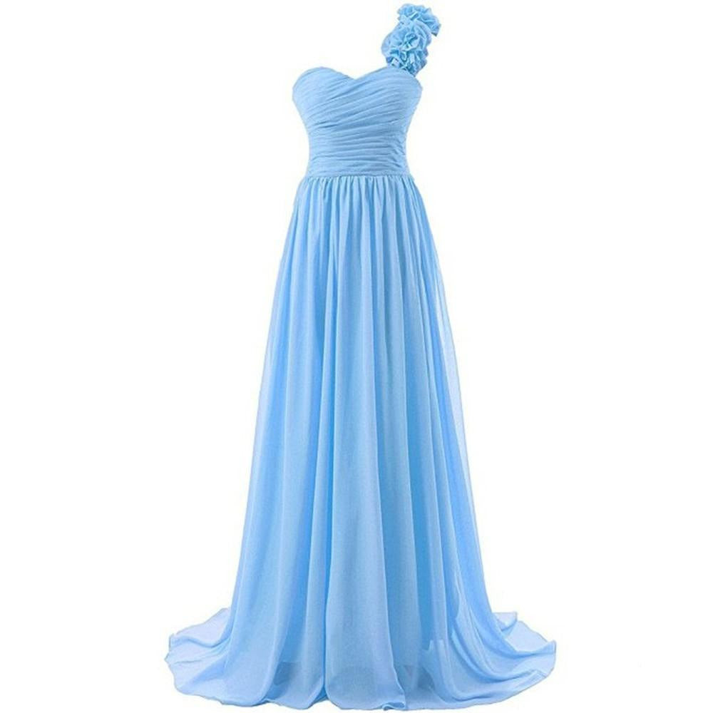 Women Flower One Shoulder Empire Waist Floor Length Bridesmaids Dress