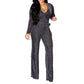 Women Sexy V Neck Sparkly Jumpsuits Long Sleeve Loose Pants Party Clubwear