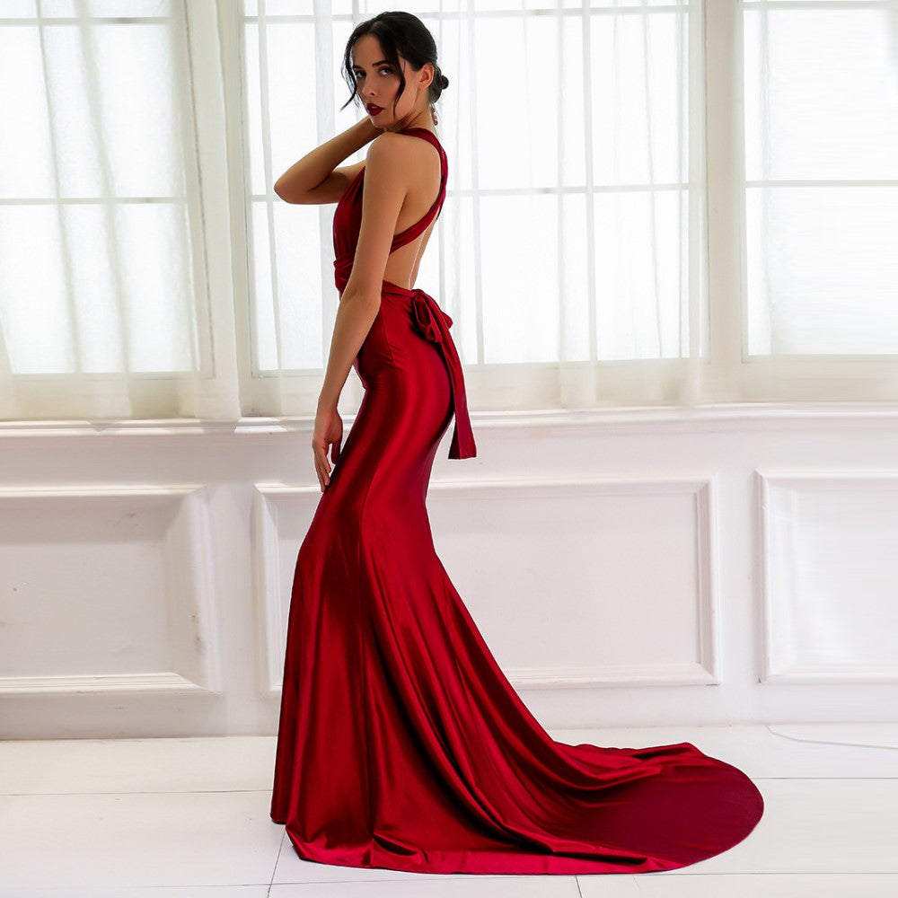 sd-hk Wine Red Cocktail Bodycon Gowns Backless Prom Dress