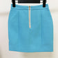 Hight Waisted Blue Formal Skirt Gold-tone Mini Skirt for Ladies