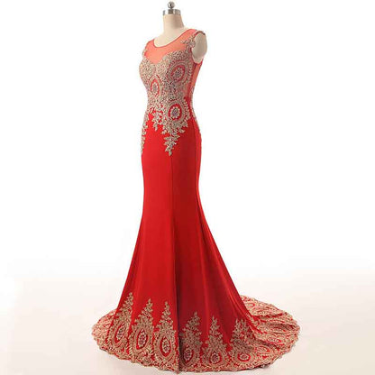 Women's Embroidery Lace Long Mermaid Formal Evening Prom Dresses