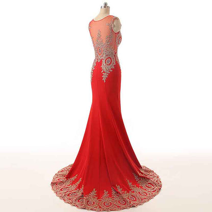 Women's Embroidery Lace Long Mermaid Formal Evening Prom Dresses