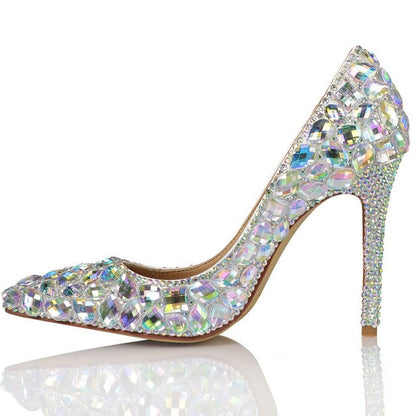 Tucomosi Women Wedding Shoes Point Toe Stiletto With Rhinestone