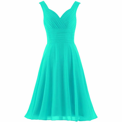 Women's V-Neck Chiffon Bridesmaid Dresses Short Prom Gown