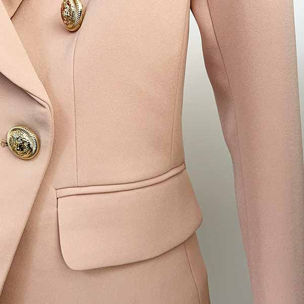 Women's Golden Lion Buttons Nude Pink Fitted Blazer Jacket