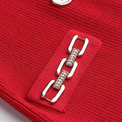 Women Ribbed-knit Red Minidress Short-sleeve Dress V-neck Cockail Dress