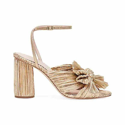 Women Pleated Knot Heeled Sandal with Ankle Strap Summer Bridesmaid Dress Shoes