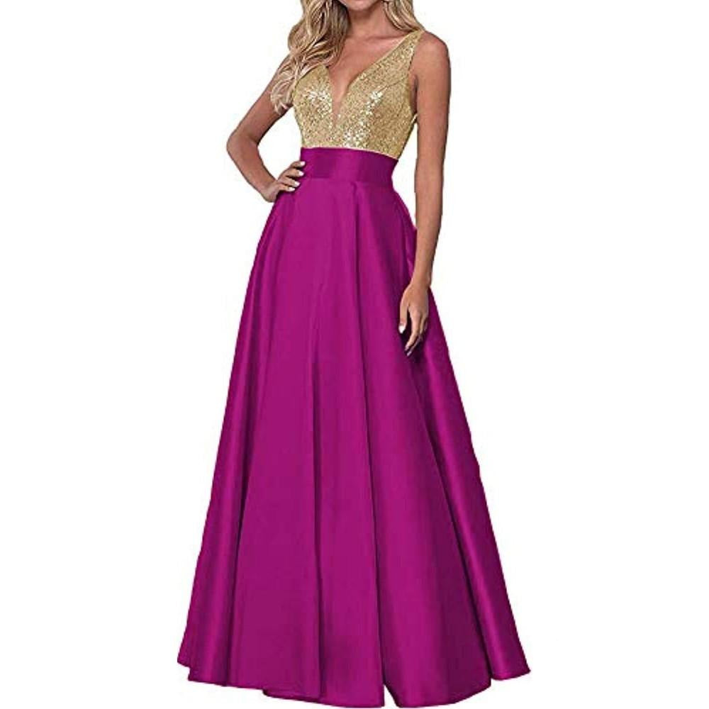 purple red prom dress long