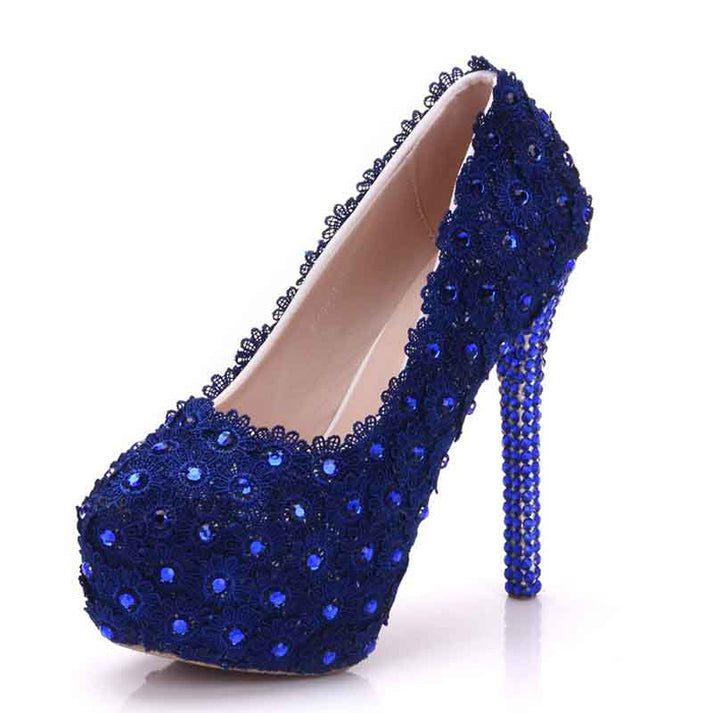 Women Navy Blue Platform Pumps for Wedding Heels for Bridal SD
