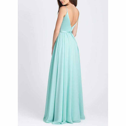 Women's V-Neck Pleated Chiffon Bridesmaid Dresses Long Prom Dress Evening Dress