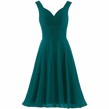 Women's V-Neck Chiffon Bridesmaid Dresses Short Prom Gown