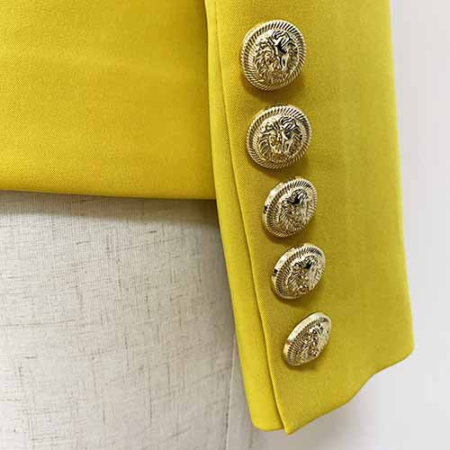 Women's Yellow Lion Buttons Fitted Blazer Jacket