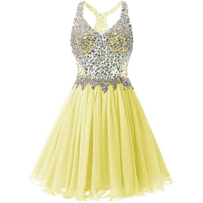 Women's Beaded Chiffon Homecoming Dresses Short Prom Gown Short Cocktail Party Dress