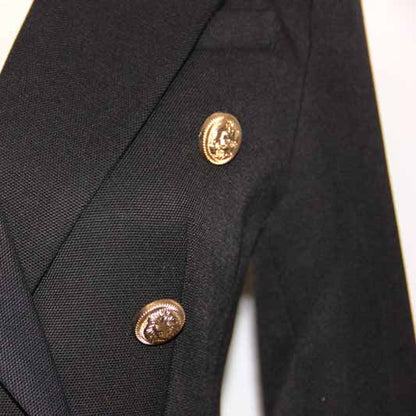Women's Luxury Fitted Blazer Golden Lion Buttons Coat Black Custom Made Size