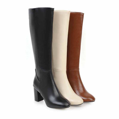 Womens Knee High Boots Pointed Toe High Chunky Heel Booties