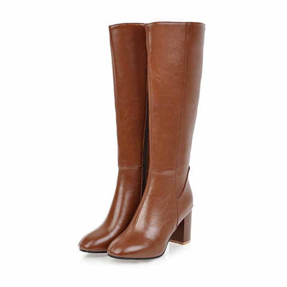 Womens Knee High Boots Pointed Toe High Chunky Heel Booties