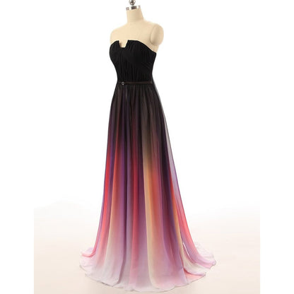 sd-hk A line Chiffon Gradient Color Prom Dress Off The Shoulder Ombre Gowns