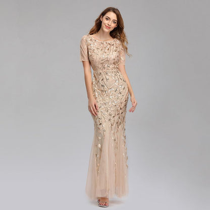 sd-hk Women's Plus Size Embroidery Mermaid Evening Party Maxi Dress